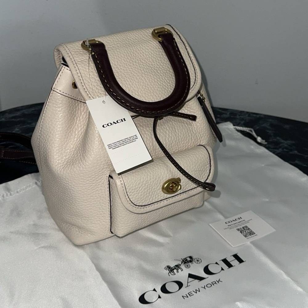 COACH Bag Riya 21 Backpack Chalk White Leather AUTHENTIC NWT-Broken Snap Closure - Picture 1 of 15